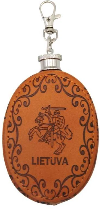 Metalinė gertuvė odiniame dėkle Lietuva, 75 ml
