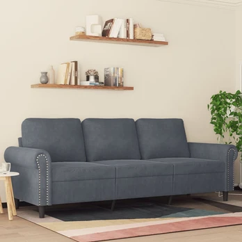 Trivietė sofa, tamsiai pilkos spalvos, 180cm, aksomas
