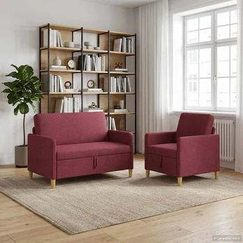 Sofa Sofos komplektas su saugojimu 2 pcs Vyno raudona Poliesteris