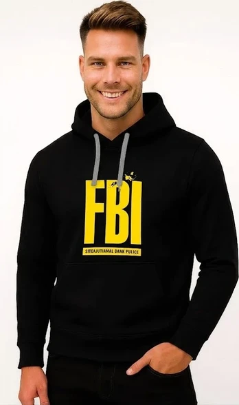 Vyriškas juodas džemperis su gobtuvu FBI