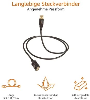 Usb-a 2.0 prailginimo laidas, 1m, juodas