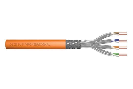 DIGITUS Cat.7 Installation Cable, S/FTP, B2ca, AWG 23/1, LSOH, 100m, orange