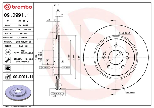 BREMBO 09.D991.11 Brake Disc