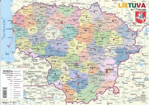 Lietuvos žemėlapis A4 formatu