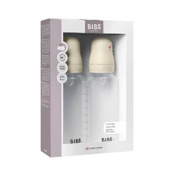 BIBS - Baby Bottle Round Silicone 2 Pack Medium Flow - Ivory - 270 ml