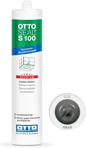Ottoseal S 100 premium sanitarinis silikonas 300 ml, patrona C02 pilka