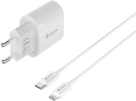 Devia wall charger Pro6 QC 1xUSB-C 20W + USB-C-Lightning cable baltas
