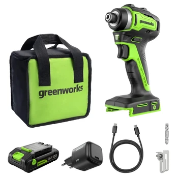 Akumuliatorinis smūginis suktuvas Greenworks ID3220A1; 24 V; 1x2,0 Ah akum.