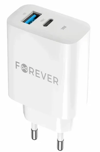 Forever TC-07-30AC PD QC charger 1x USB-C 1x USB 30W white