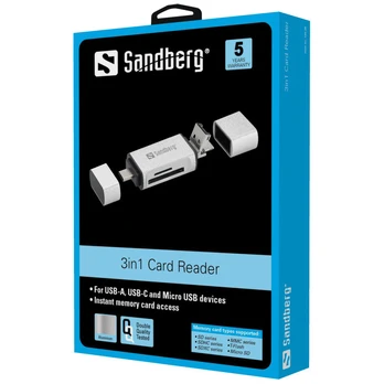 SANDBERG Card Reader USB-C+USB+MicroUSB | 136-28