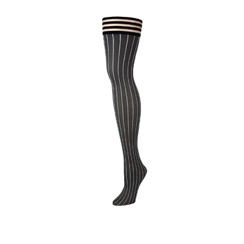 Kix'ies Annabelle Thigh Highs B Grey - Classic Pinstripe Design