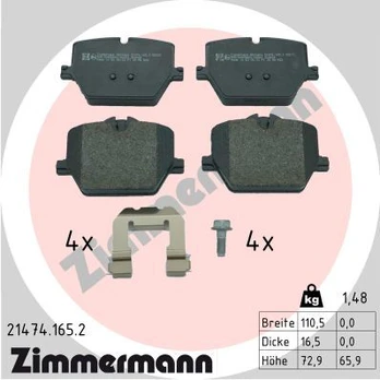 Stabdžių trinkelių rinkinys, diskinis stabdys ZIMMERMANN 21474.165.2