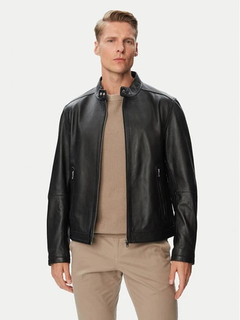 BOSS Odinė striukė H-Mansell5 50564586 Juoda Regular Fit