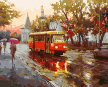 Tapyba pagal skaičius. Tramvajus lietuje