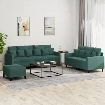 Sofa Sofos komplektas su pagalvėlėmis, 3 dalių, žalias, aksomas