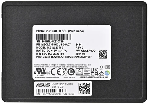 SSD Samsung PM9A3 3,84 TB U.2 NVMe PCI 4.0 MZQL23T8HCLS-00A07 (DWPD 1)