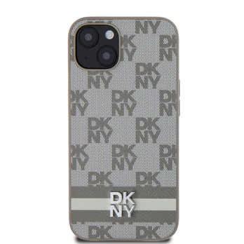 Dėklas DKNY PU Leather Checkered Pattern and Stripe Case for iPhone 13 rusvai gelsvas
