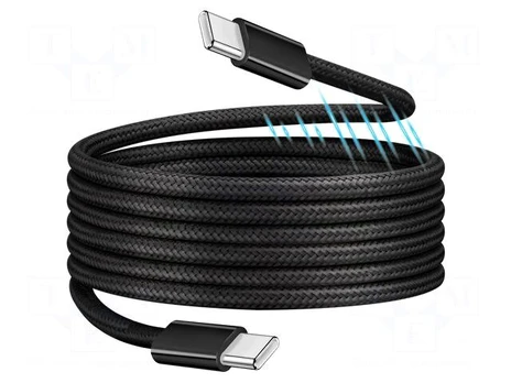 Cable | USB 2.0 | USB C plug,both sides | 1m | black | 480Mbps | textile