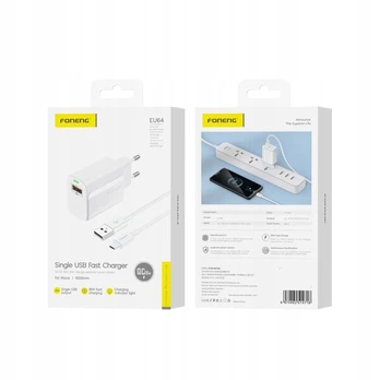 Foneng Eu64 18w tinklo įkroviklis su Micro Usb kabeliu, baltas