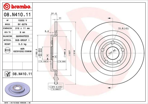 Stabdžių diskas BREMBO 08.N410.11