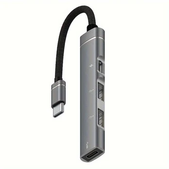 4-in-1 Type-C išplėtimo dokas su USB / USB-C prievadais, pilka