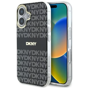 Dėklas DKNY PC/TPU Repeat Pattern Tonal Stripe Magsafe Case for iPhone 16 Juodas