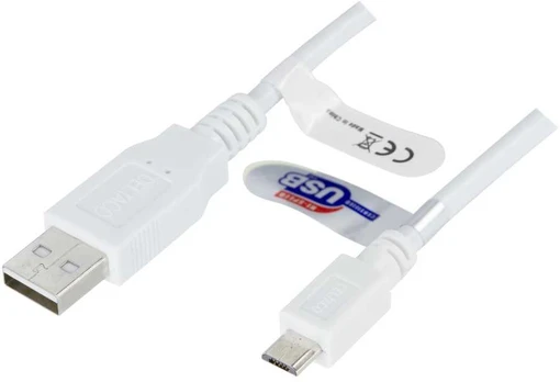 Deltaco USB-303W, 3 m, USB A, Micro-USB B, USB 2.0, Baltas