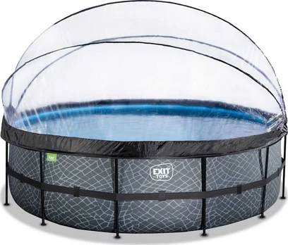 EXIT Stone pool ø488x122cm with sand filter pump and dome - pilkas