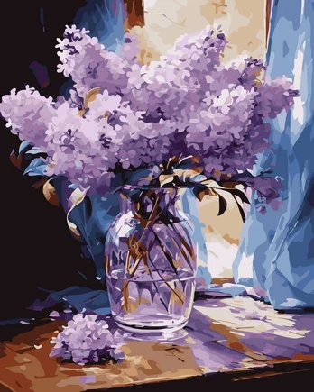 Tapyba Pagal Skaičius: „Alyvinė puokštė vazoje“ 40x50 cm