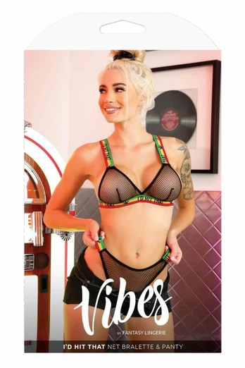 Fantasy Lingerie I’D HIT THAT Fishnet Bralette & Panty Black M/L