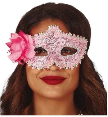 Fiesta Lyserød halvmaske med blomst