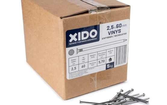 Statybinės vinys XIDO, 2,5 x 60 mm, 5 kg