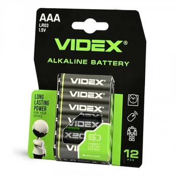 Baterijos AAA VIDEX (12 vnt.) Alkaline, 1.5V, 1200mAh