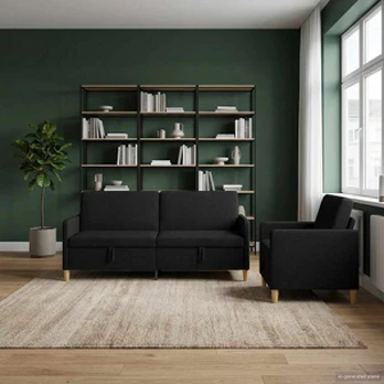 Sofa Sofos komplektas su saugojimu 2 pcs Juoda Poliesteris