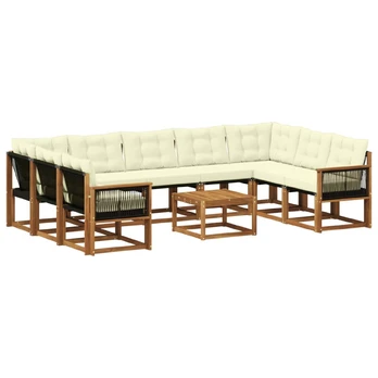 Lauko sofos komplektas 10 pcs Natūralus ir grietinėlė
