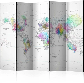 Artgeist Pertvara - Room divider – Baltas-colorful world map