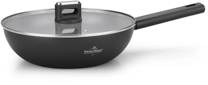 Wok Pan with Lid, 28 cm, Ceramic Coating, Juodas