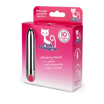 Pink Pussycat Rechargeable Silver Bullet Vibe - Compact Intimate Device USB