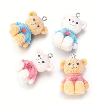 Žavingi meškiuko pakabukai papuošalams, 2pcs blue clothes bear