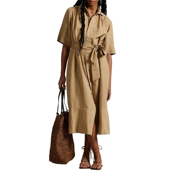 Midi suknelė moterims, Ruda, Short sleeve-day dress