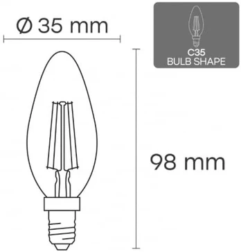 LED Filament bulb E14, C35, 6W, 840lm, 3000K, 360°