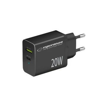 Esperanza EZC105K Wall charger Type C 20W + USB QC3.0 18W