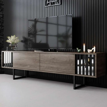TV staliukas Chrome Line, juodas/rudas
