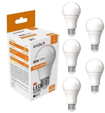 Avide LED lemputė 8W A60 E27 4000K 5vnt