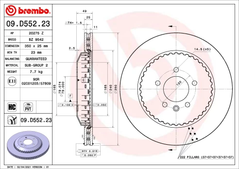 BREMBO 09.D552.23 Brake Disc