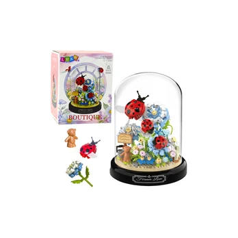 Lean Toys Construction Blocks Floral Composition with Ladybugs in a Dome 596 pcs.