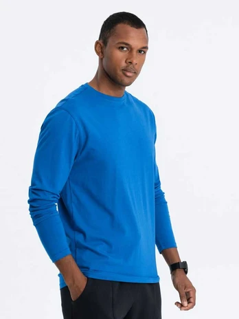 Blue men's unprinted longsleeve - mėlynas v9 om-lsbl-0106