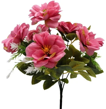 Dirbtinė tamsiai rožinė zinijų puokštė, 35 cm