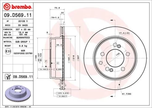 Stabdžių diskas BREMBO 09.D569.11