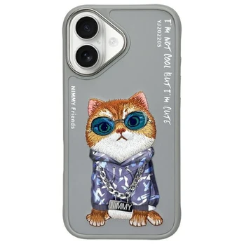 Nimmy etui iPhone 16 6.1" pilka/pilka Glasses Cool Cat